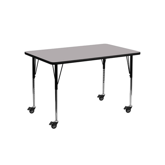 Mobile 24''W x 48''L Rectangular Gray Thermal Laminate Activity Table - Standard Height Adjustable Legs