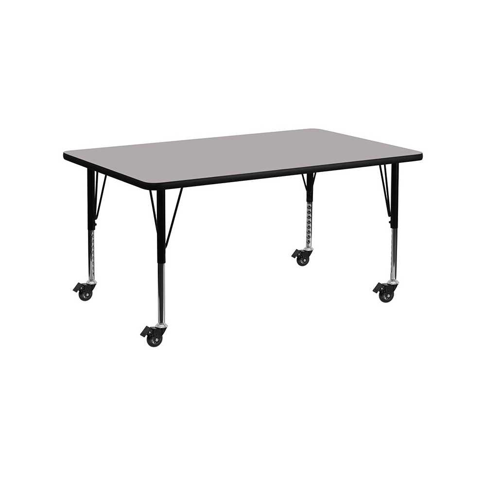 Mobile 24''W x 60''L Rectangular Gray HP Laminate Activity Table - Height Adjustable Short Legs