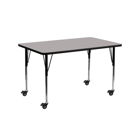 Mobile 24''W x 60''L Rectangular Gray HP Laminate Activity Table - Standard Height Adjustable Legs