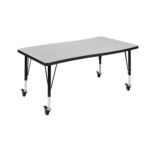 Mobile 28"W x 47.5"L Rectangular Wave Collaborative Gray Thermal Laminate Activity Table - Height Adjustable Short Legs