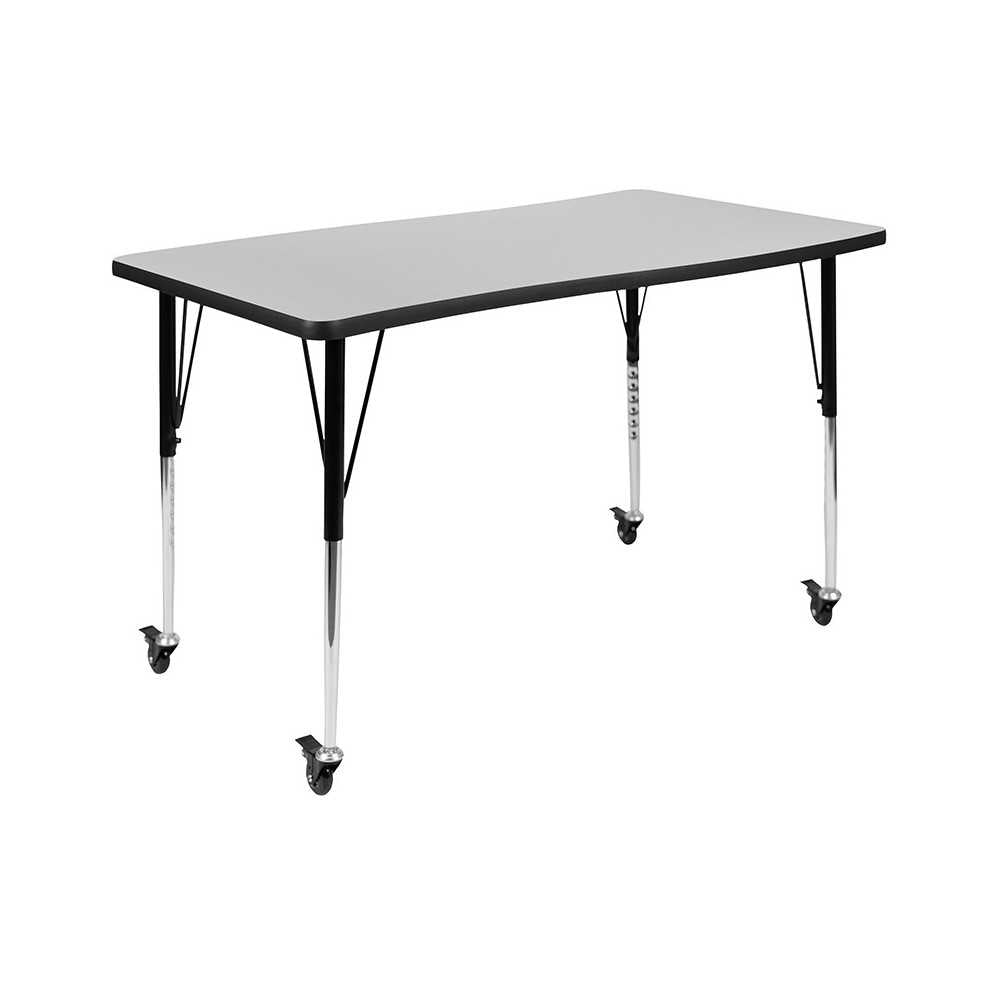 Mobile 28"W x 47.5"L Rectangular Wave Collaborative Gray Thermal Laminate Activity Table-Standard Height Adjustable Legs