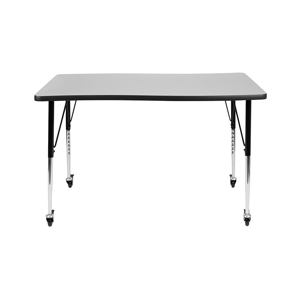 Mobile 28"W x 47.5"L Rectangular Wave Collaborative Gray Thermal Laminate Activity Table-Standard Height Adjustable Legs