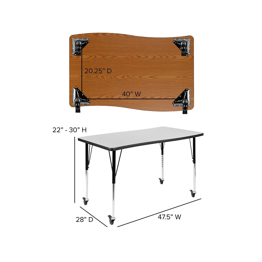 Mobile 28"W x 47.5"L Rectangular Wave Collaborative Gray Thermal Laminate Activity Table-Standard Height Adjustable Legs