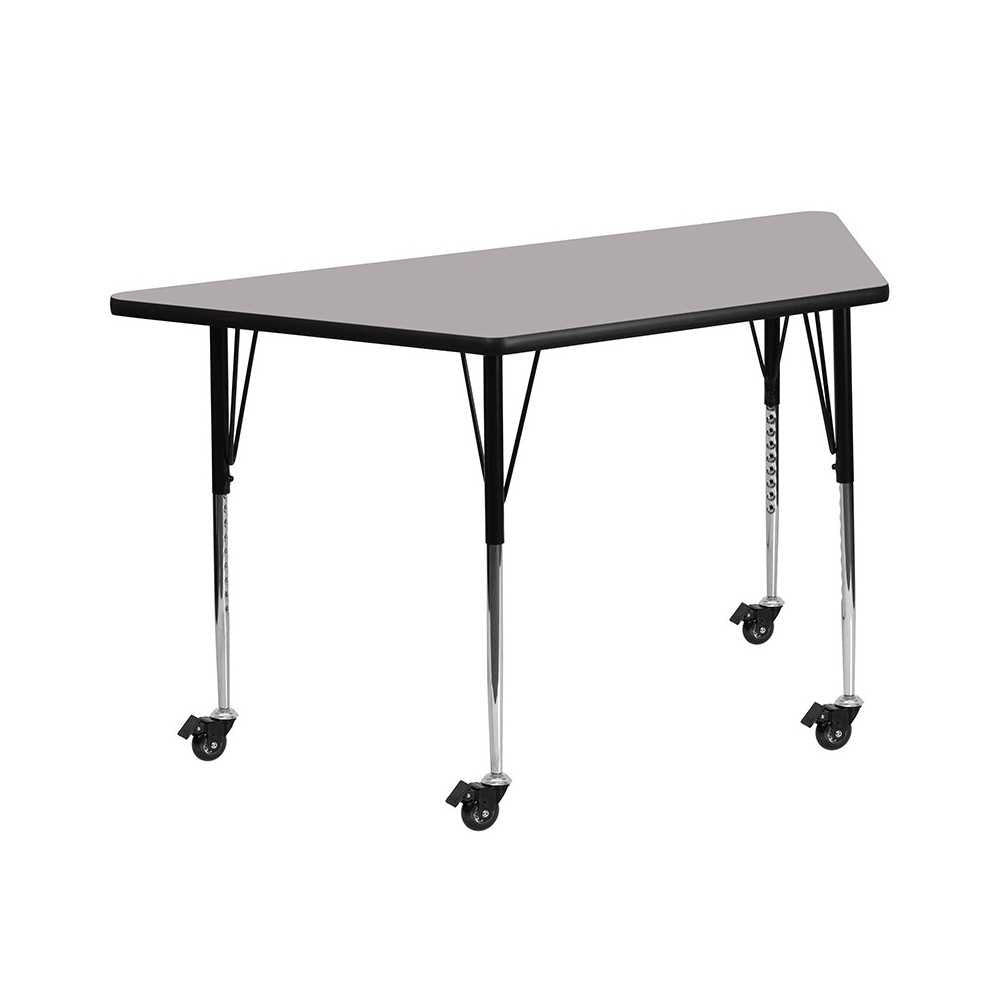 Mobile 29''W x 57''L Trapezoid Gray HP Laminate Activity Table - Standard Height Adjustable Legs