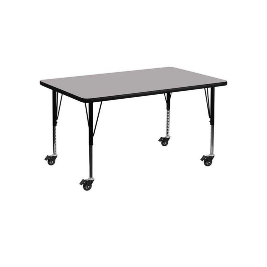 Mobile 30''W x 48''L Rectangular Gray HP Laminate Activity Table - Height Adjustable Short Legs