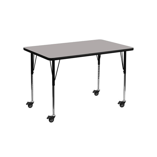 Mobile 30''W x 48''L Rectangular Gray HP Laminate Activity Table - Standard Height Adjustable Legs