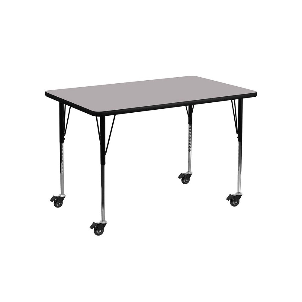 Mobile 30''W x 48''L Rectangular Gray Thermal Laminate Activity Table - Standard Height Adjustable Legs