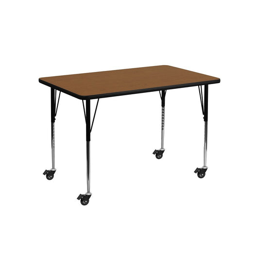 Mobile 30''W x 48''L Rectangular Oak HP Laminate Activity Table - Standard Height Adjustable Legs