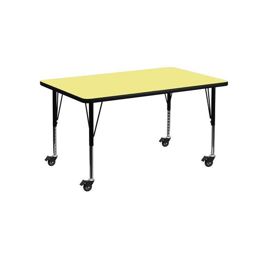 Mobile 30''W x 48''L Rectangular Yellow Thermal Laminate Activity Table - Height Adjustable Short Legs