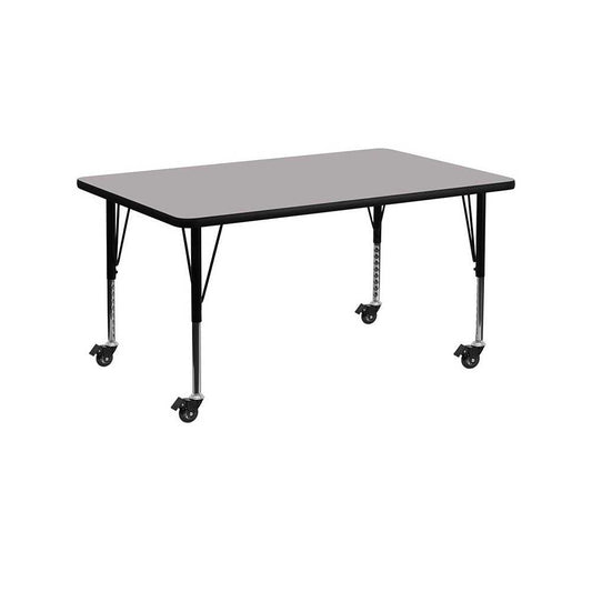 Mobile 30''W x 60''L Rectangular Gray HP Laminate Activity Table - Height Adjustable Short Legs