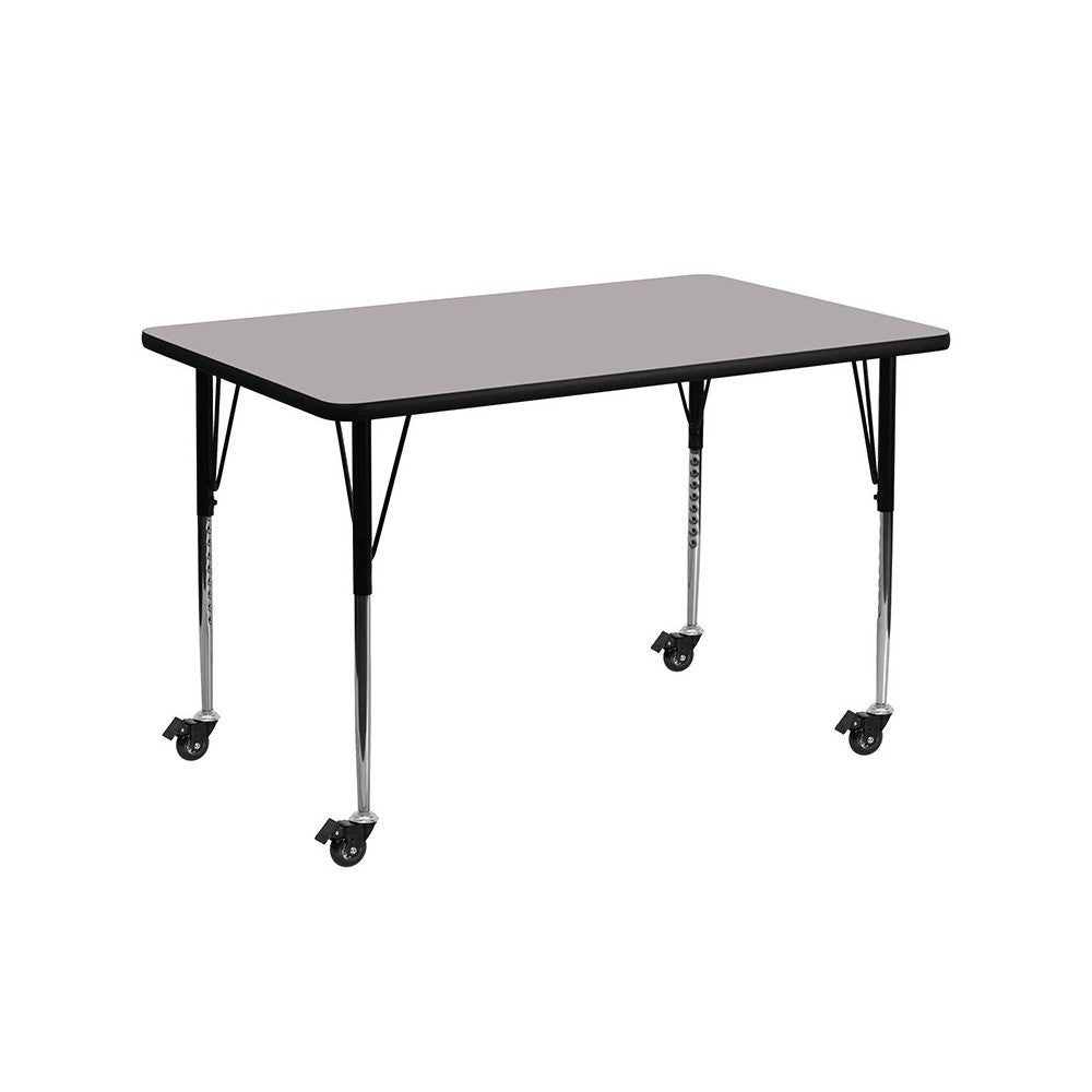 Mobile 30''W x 60''L Rectangular Gray HP Laminate Activity Table - Standard Height Adjustable Legs