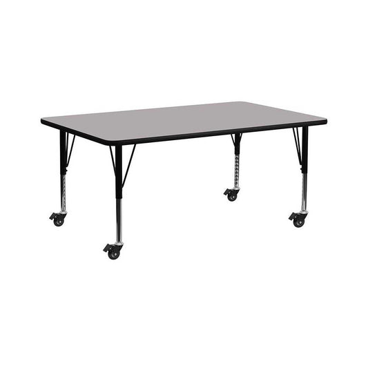 Mobile 30''W x 72''L Rectangular Gray HP Laminate Activity Table - Height Adjustable Short Legs