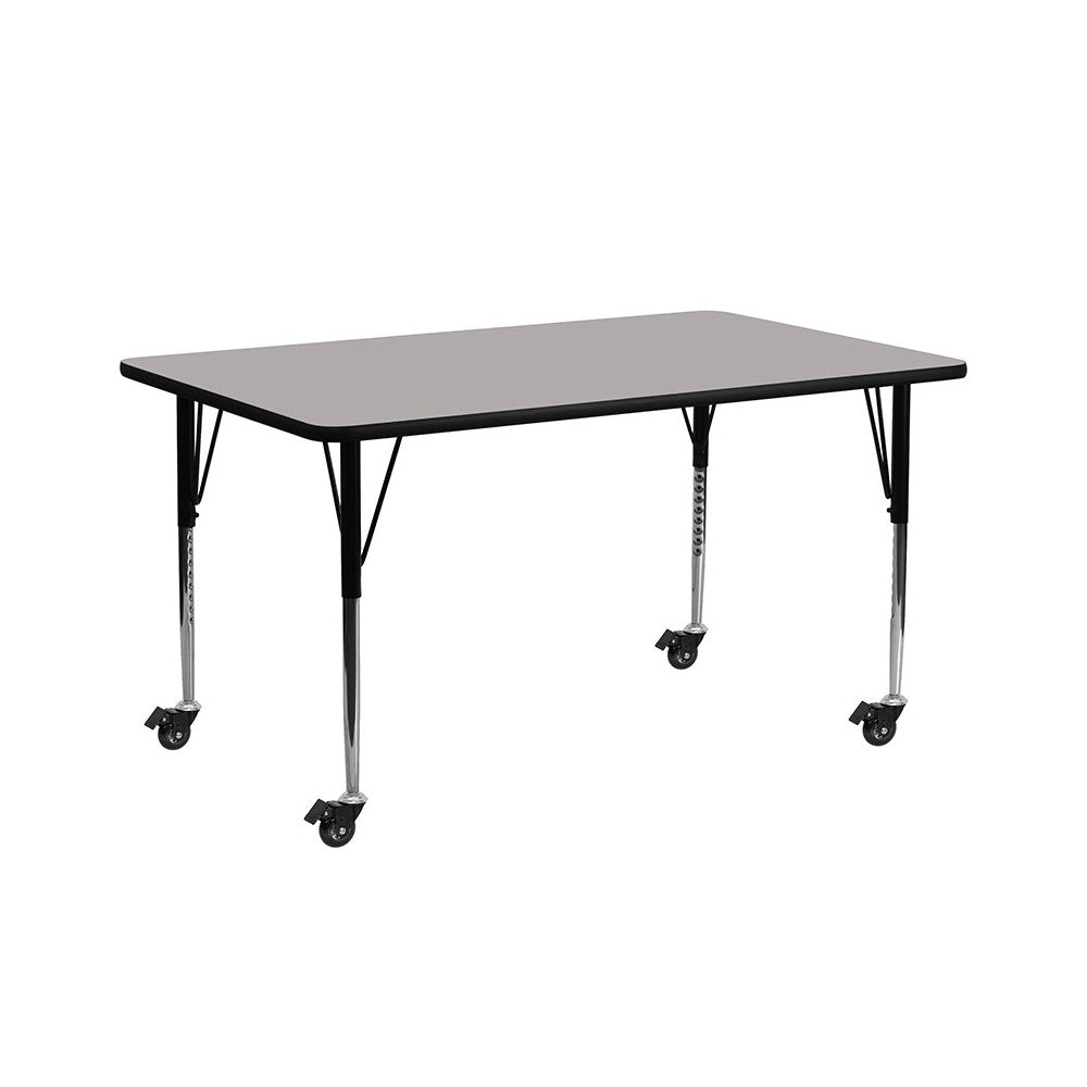 Mobile 30''W x 72''L Rectangular Gray HP Laminate Activity Table - Standard Height Adjustable Legs