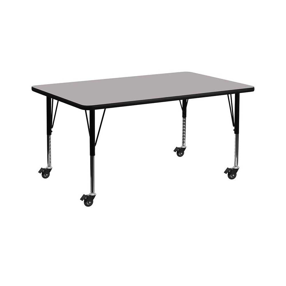 Mobile 30''W x 72''L Rectangular Gray Thermal Laminate Activity Table - Height Adjustable Short Legs