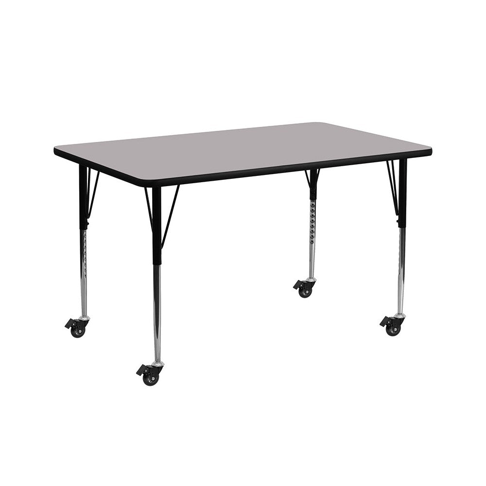 Mobile 30''W x 72''L Rectangular Gray Thermal Laminate Activity Table - Standard Height Adjustable Legs