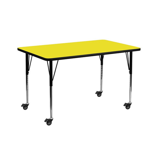 Mobile 30''W x 72''L Rectangular Yellow HP Laminate Activity Table - Standard Height Adjustable Legs