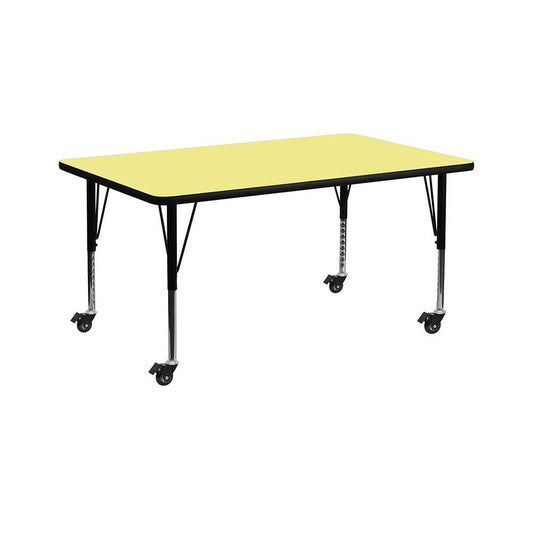 Mobile 30''W x 72''L Rectangular Yellow Thermal Laminate Activity Table - Height Adjustable Short Legs