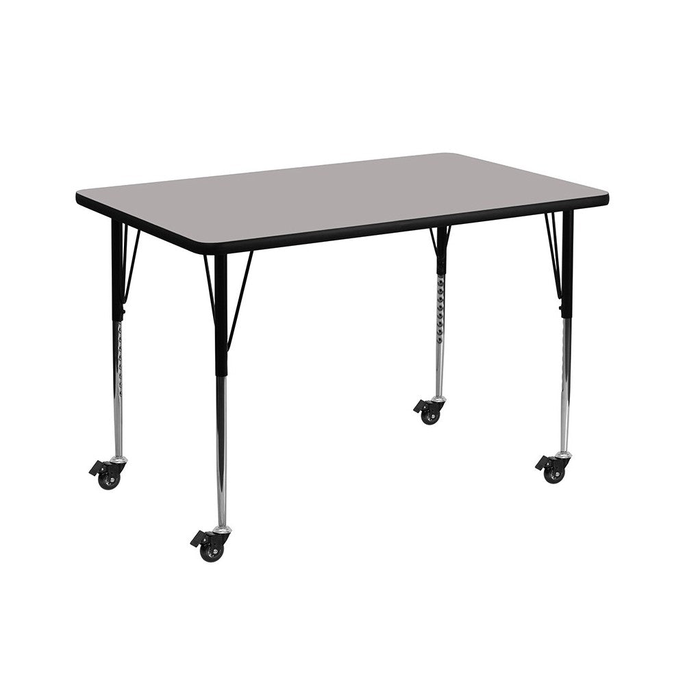 Mobile 36''W x 72''L Rectangular Gray HP Laminate Activity Table - Standard Height Adjustable Legs