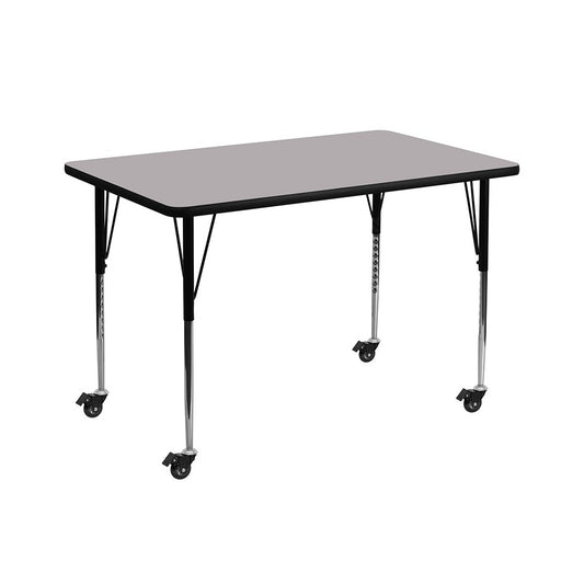 Mobile 36''W x 72''L Rectangular Gray Thermal Laminate Activity Table - Standard Height Adjustable Legs