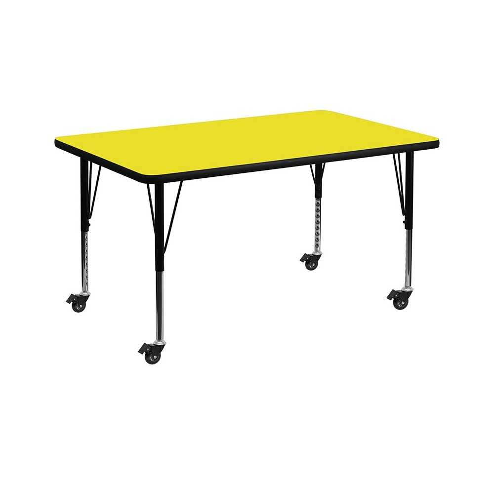 Mobile 36''W x 72''L Rectangular Yellow HP Laminate Activity Table - Height Adjustable Short Legs