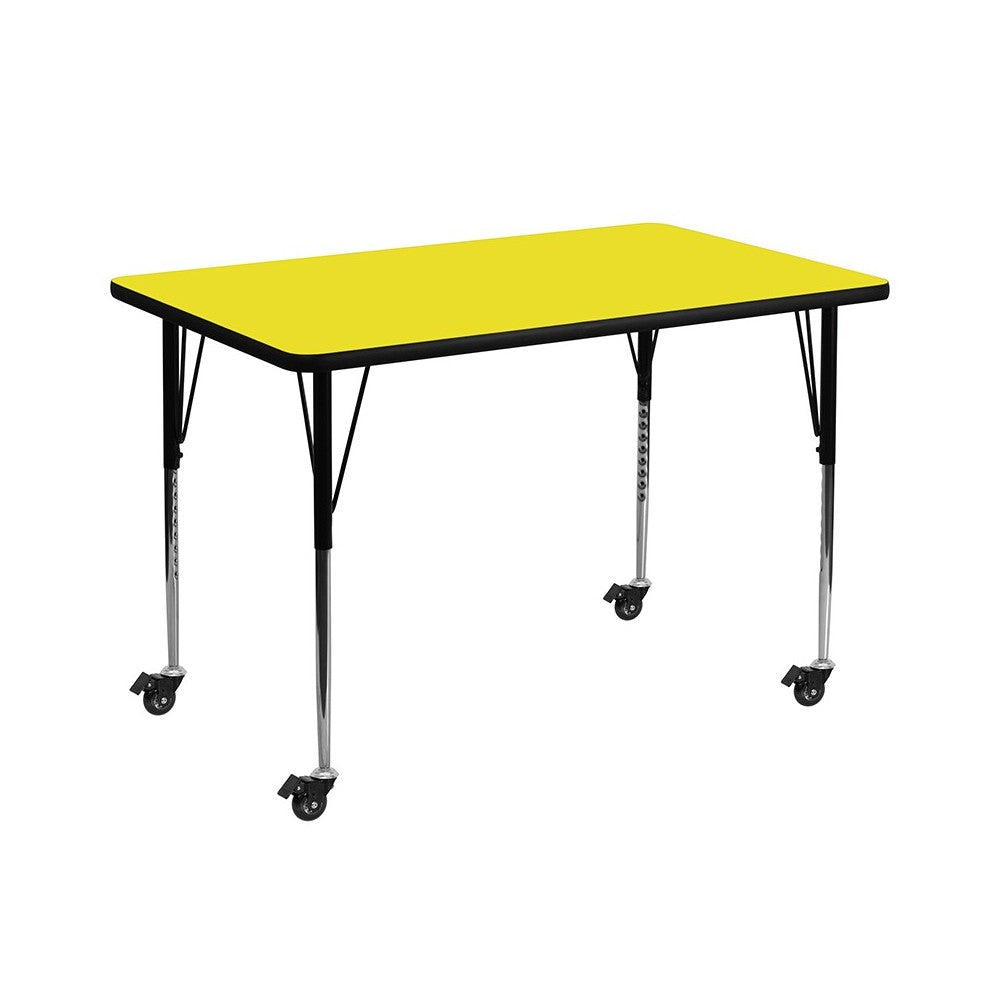 Mobile 36''W x 72''L Rectangular Yellow HP Laminate Activity Table - Standard Height Adjustable Legs