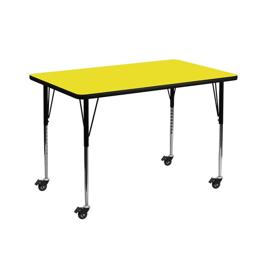 Mobile 36''W x 72''L Rectangular Yellow HP Laminate Activity Table - Standard Height Adjustable Legs