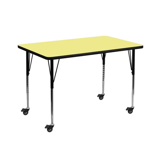 Mobile 36''W x 72''L Rectangular Yellow Thermal Laminate Activity Table - Standard Height Adjustable Legs