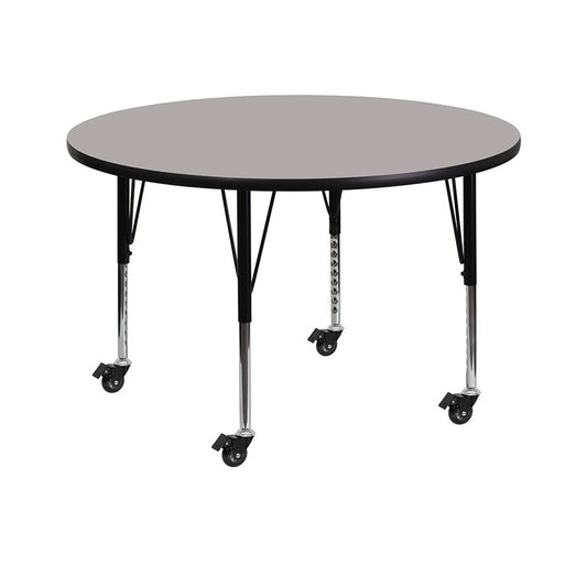 Mobile 42'' Round Gray HP Laminate Activity Table - Height Adjustable Short Legs