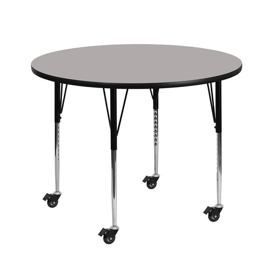 Mobile 42'' Round Gray HP Laminate Activity Table - Standard Height Adjustable Legs