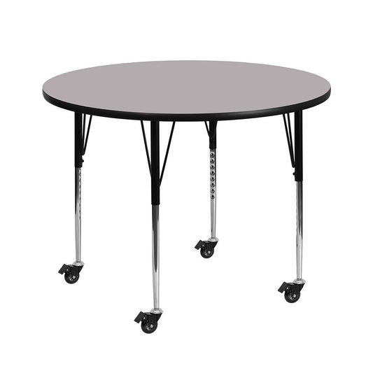 Mobile 42'' Round Gray Thermal Laminate Activity Table - Standard Height Adjustable Legs