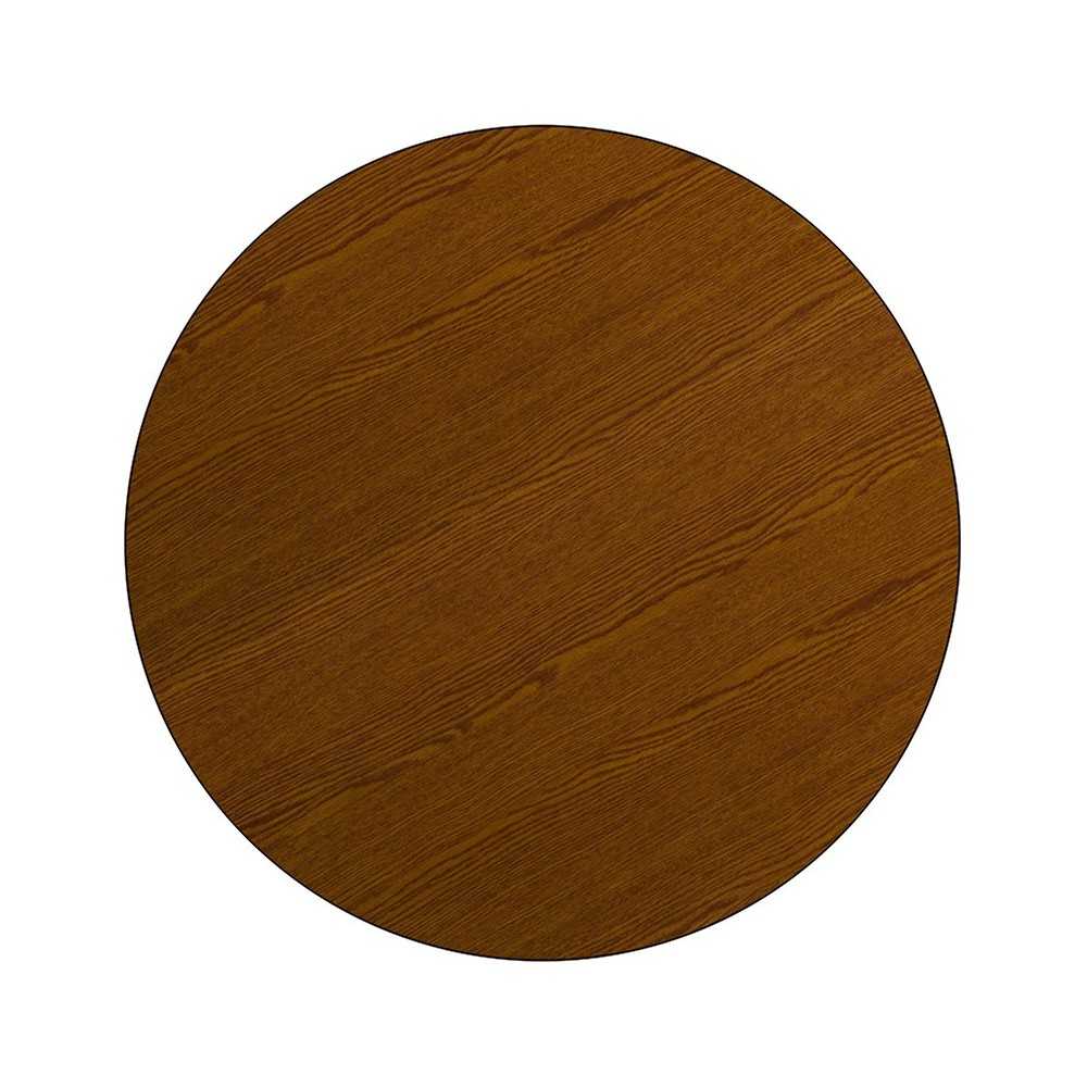 Mobile 42'' Round Oak HP Laminate Activity Table - Height Adjustable Short Legs