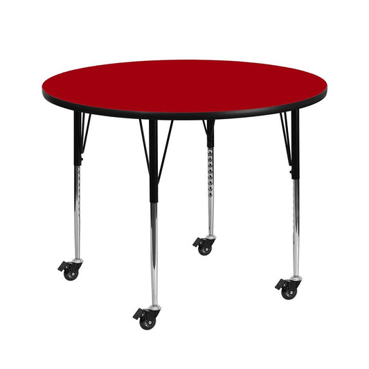 Mobile 42'' Round Red Thermal Laminate Activity Table - Standard Height Adjustable Legs