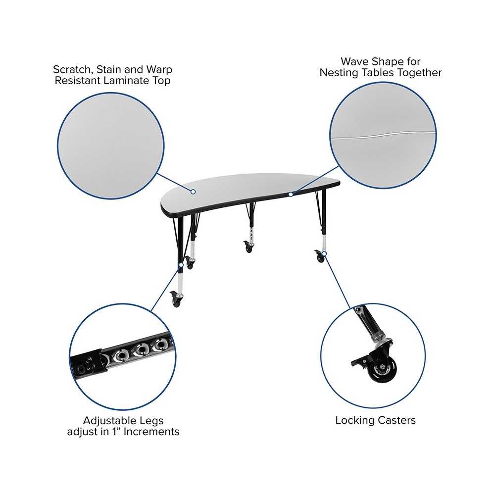 Mobile 47.5" Circle Wave Collaborative Laminate Activity Table Set with 12" Student Stack Chairs, Gray/Black