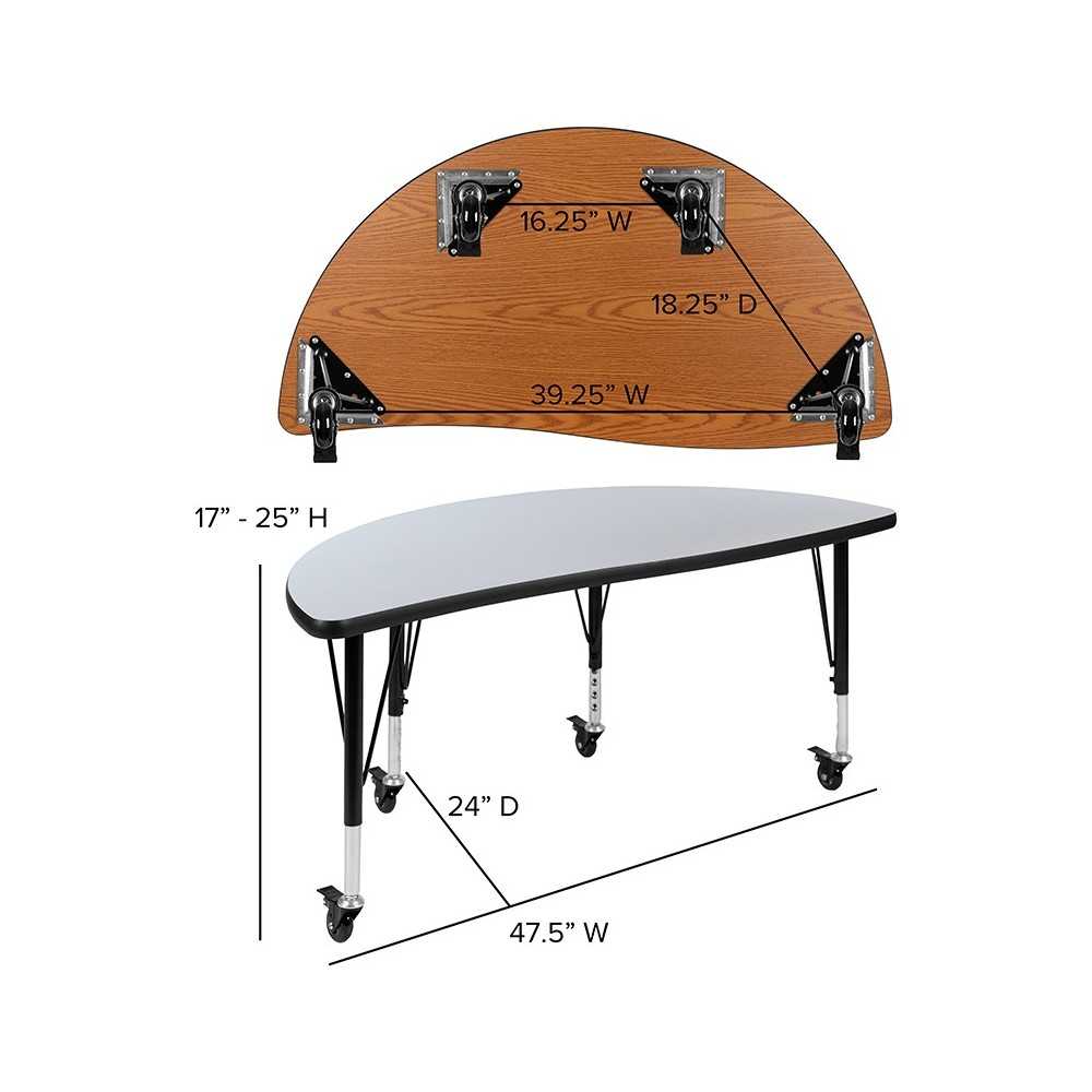 Mobile 47.5" Circle Wave Collaborative Laminate Activity Table Set with 12" Student Stack Chairs, Gray/Black