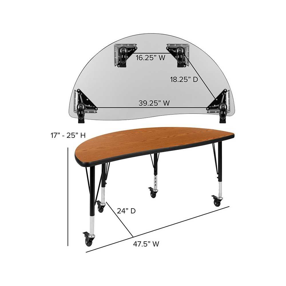 Mobile 47.5" Circle Wave Collaborative Laminate Activity Table Set with 12" Student Stack Chairs, Oak/Black