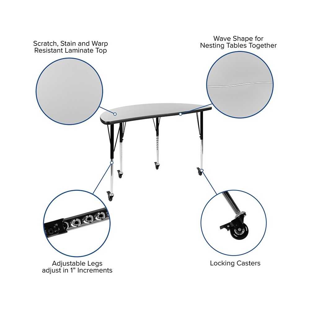 Mobile 47.5" Circle Wave Collaborative Laminate Activity Table Set with 16" Student Stack Chairs, Gray/Black