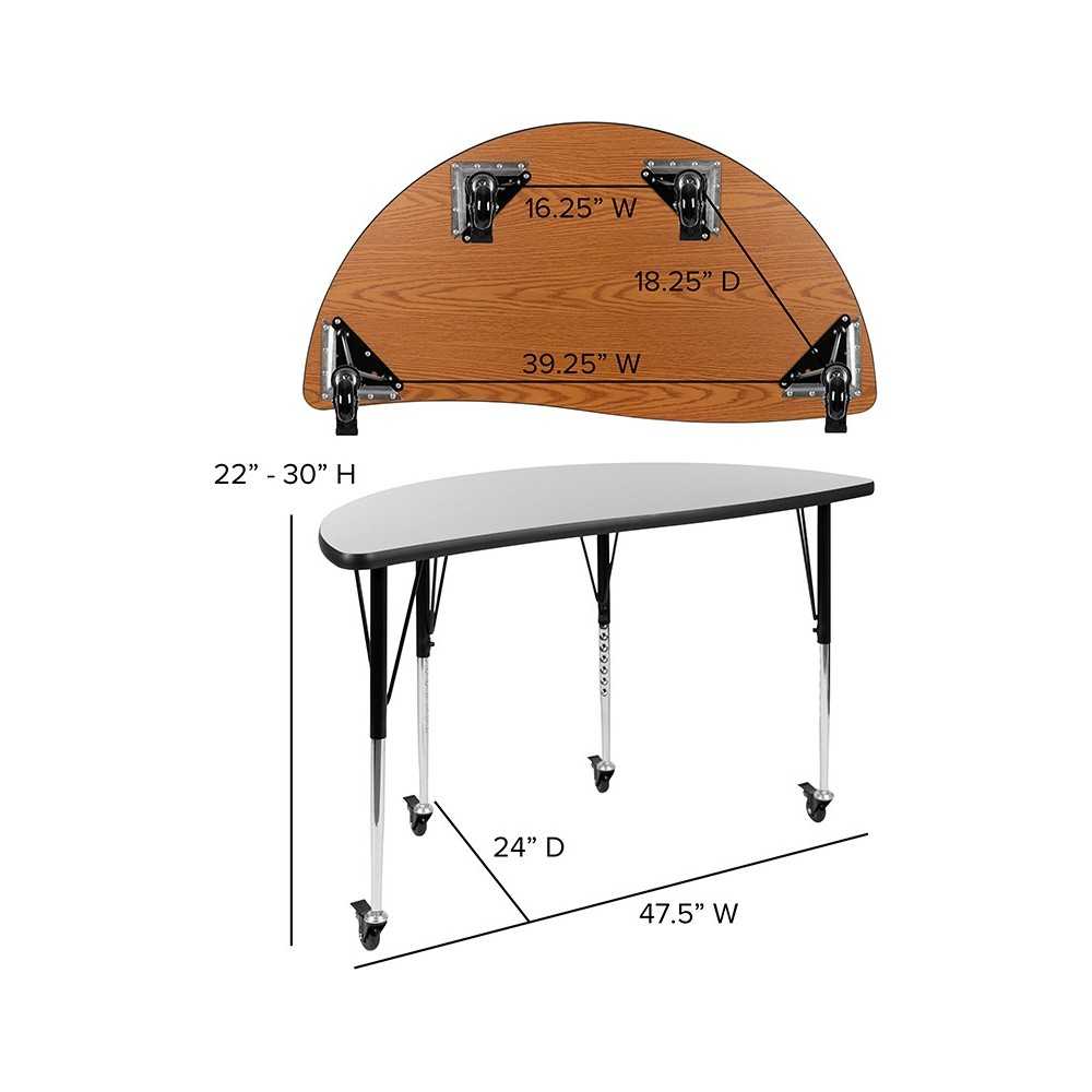 Mobile 47.5" Circle Wave Collaborative Laminate Activity Table Set with 16" Student Stack Chairs, Gray/Black