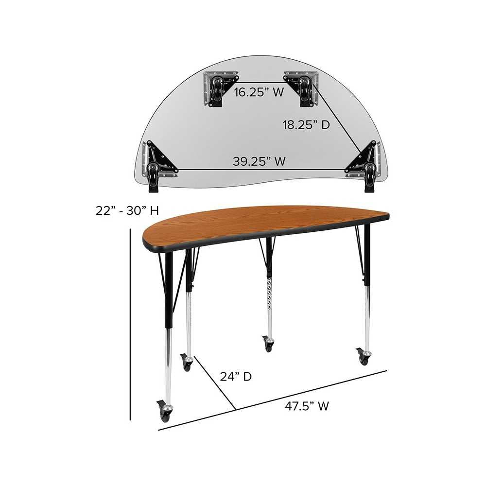 Mobile 47.5" Circle Wave Collaborative Laminate Activity Table Set with 16" Student Stack Chairs, Oak/Black