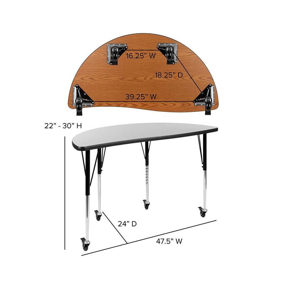 Mobile 47.5" Circle Wave Collaborative Laminate Activity Table Set with 18" Student Stack Chairs, Gray/Black