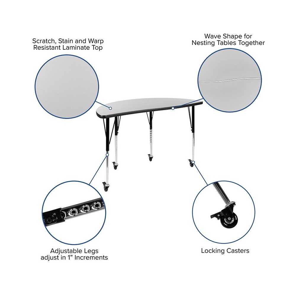 Mobile 47.5" Circle Wave Collaborative Laminate Activity Table Set with 18" Student Stack Chairs, Gray/Black