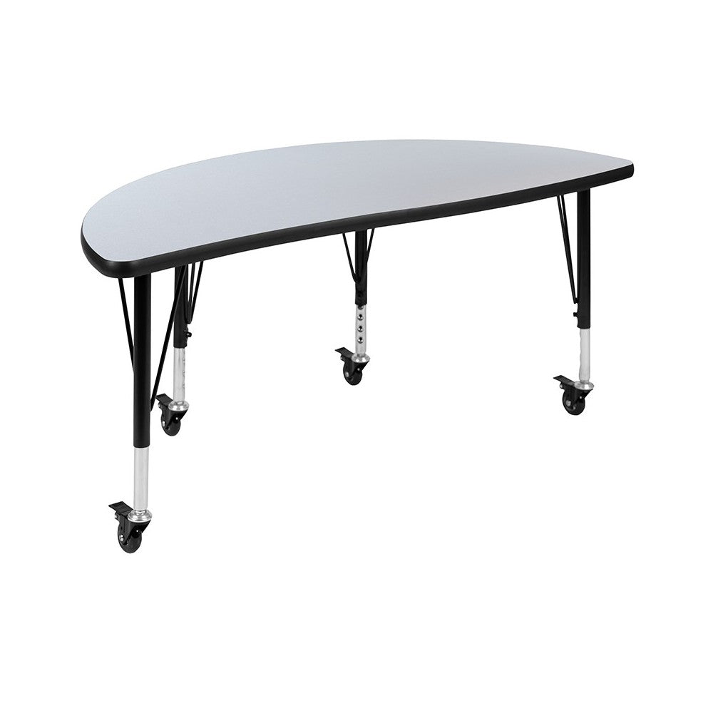 Mobile 47.5" Half Circle Wave Collaborative Gray Thermal Laminate Activity Table - Height Adjustable Short Legs