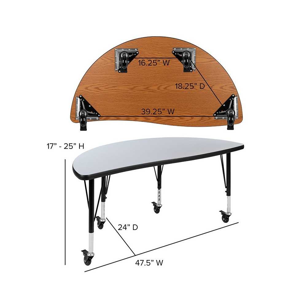 Mobile 47.5" Half Circle Wave Collaborative Gray Thermal Laminate Activity Table - Height Adjustable Short Legs