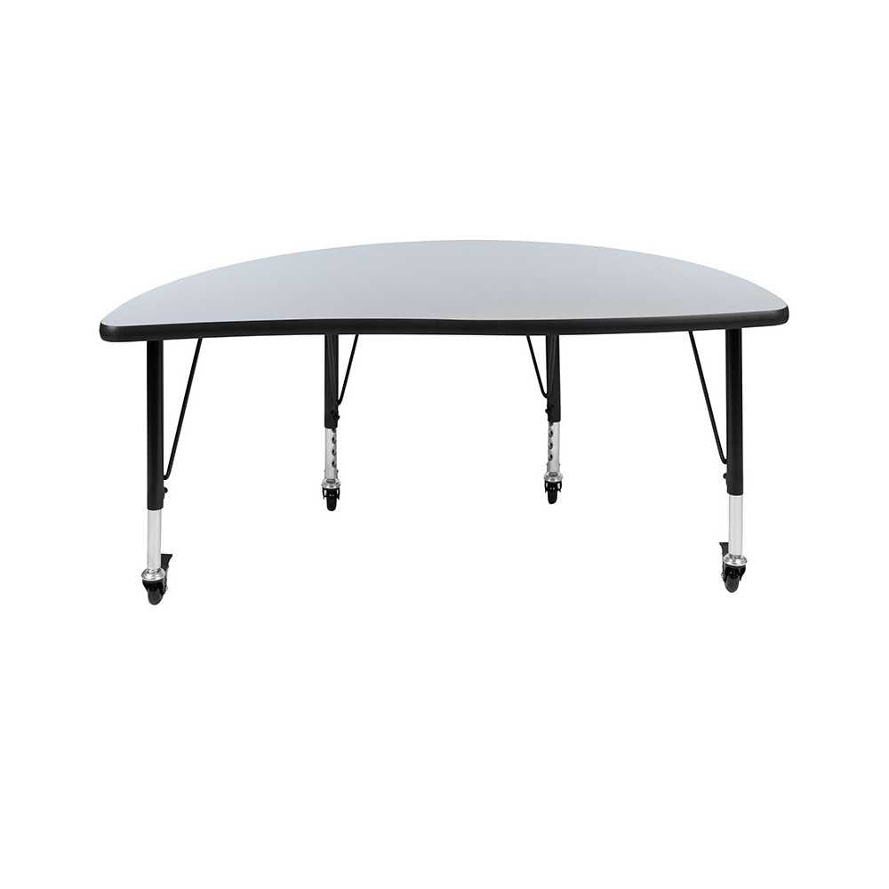 Mobile 47.5" Half Circle Wave Collaborative Gray Thermal Laminate Activity Table - Height Adjustable Short Legs