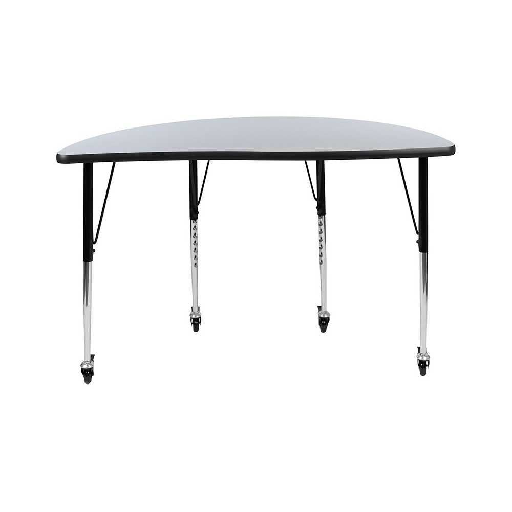 Mobile 47.5" Half Circle Wave Collaborative Gray Thermal Laminate Activity Table - Standard Height Adjustable Legs