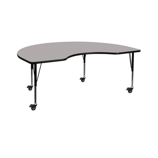 Mobile 48''W x 72''L Kidney Gray HP Laminate Activity Table - Height Adjustable Short Legs