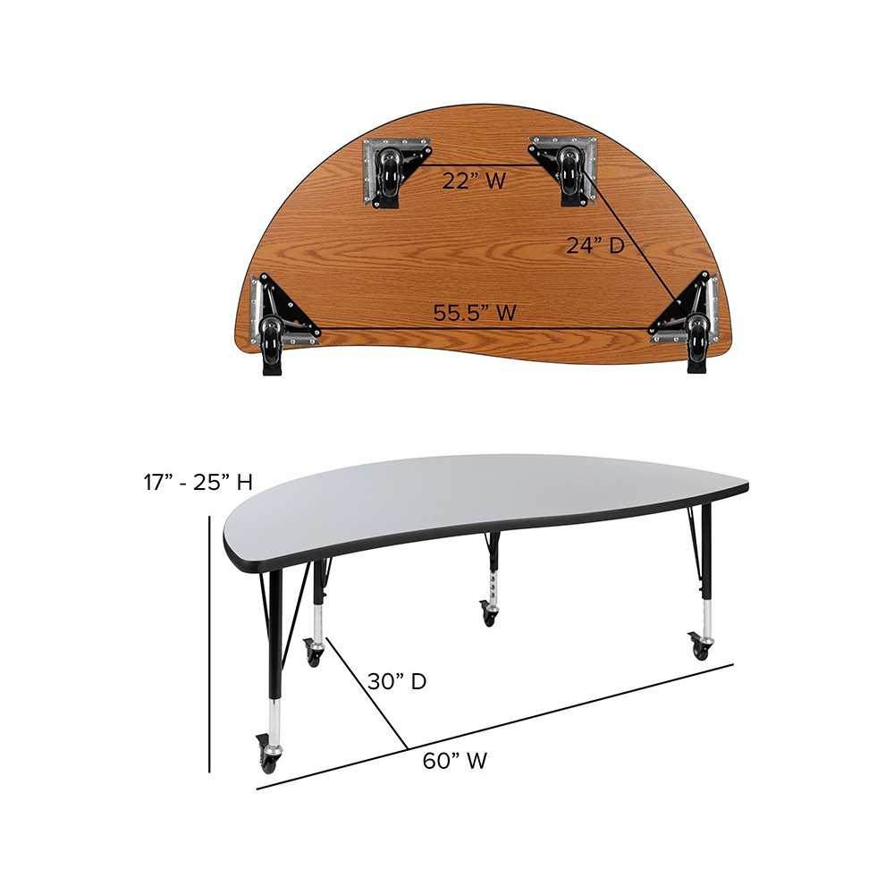 Mobile 60" Circle Wave Collaborative Laminate Activity Table Set with 12" Student Stack Chairs, Gray/Black