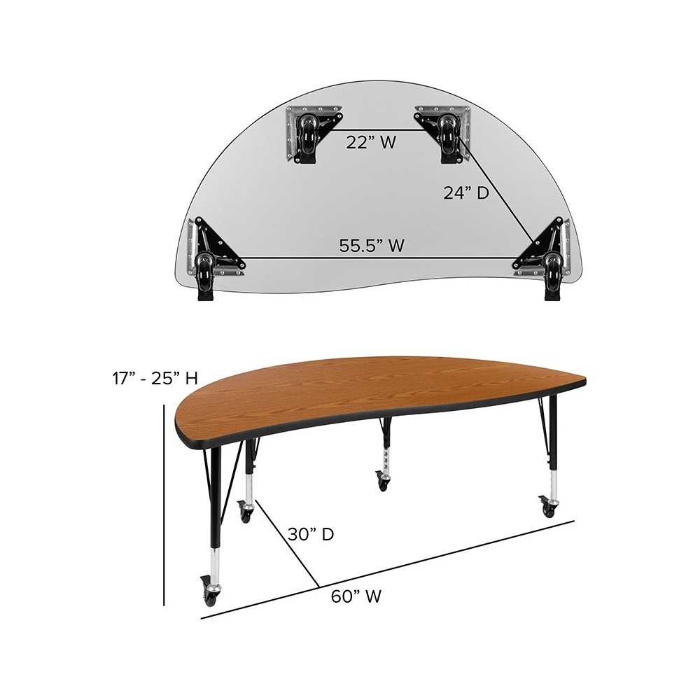 Mobile 60" Circle Wave Collaborative Laminate Activity Table Set with 12" Student Stack Chairs, Oak/Black