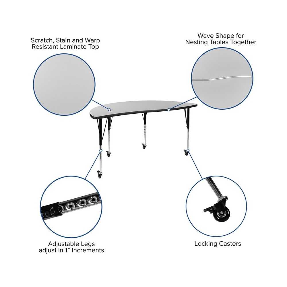 Mobile 60" Circle Wave Collaborative Laminate Activity Table Set with 16" Student Stack Chairs, Gray/Black