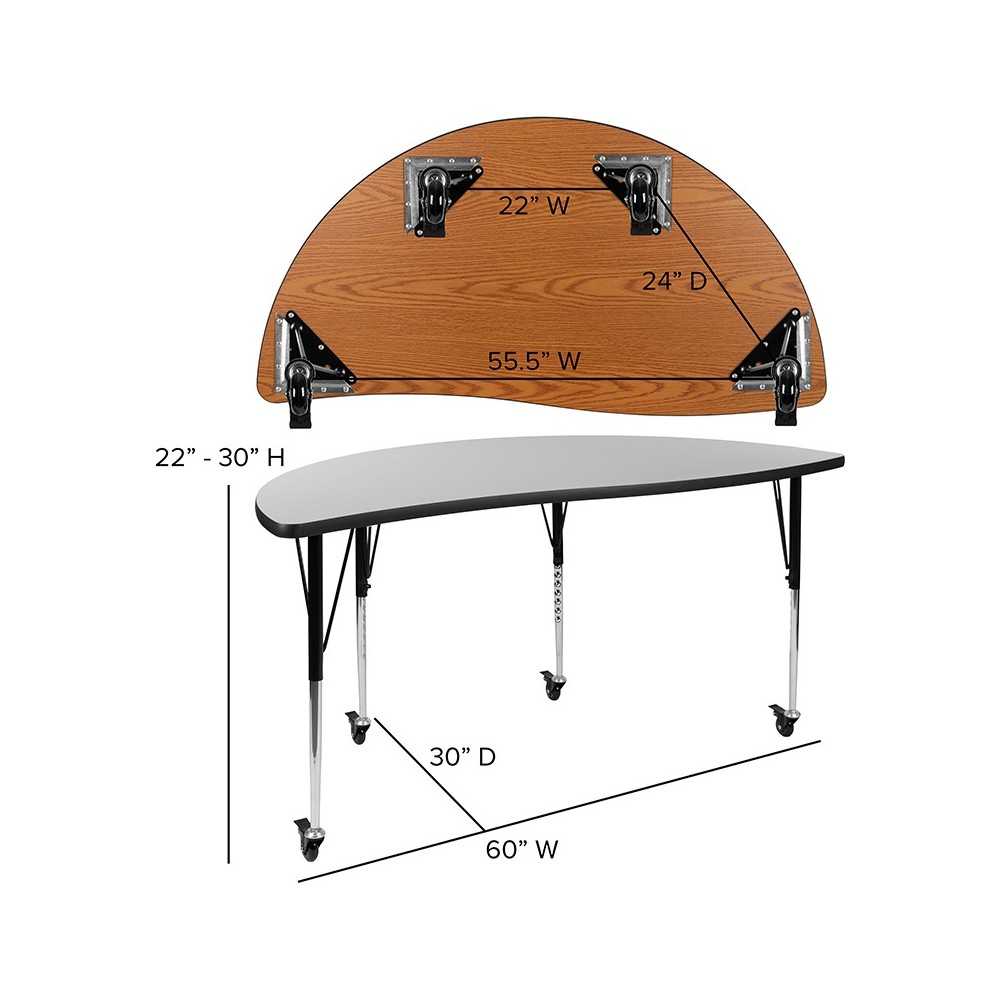 Mobile 60" Circle Wave Collaborative Laminate Activity Table Set with 16" Student Stack Chairs, Gray/Black