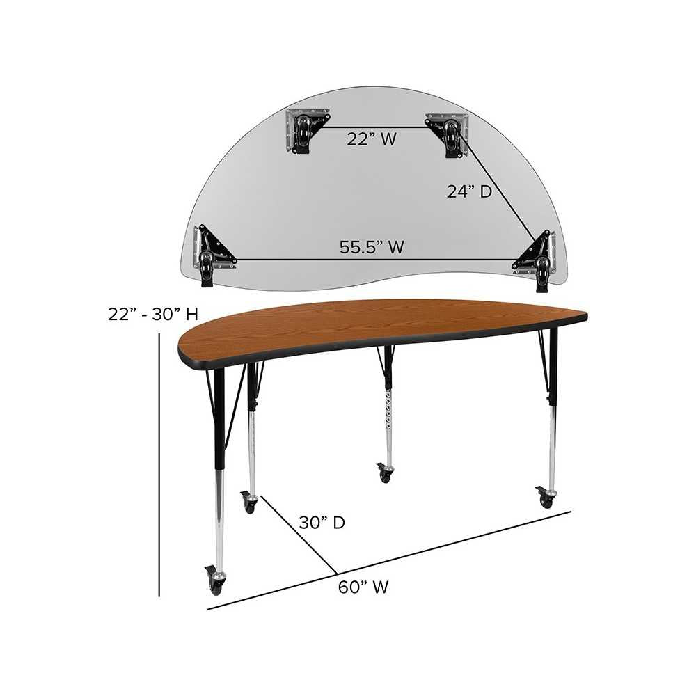 Mobile 60" Circle Wave Collaborative Laminate Activity Table Set with 16" Student Stack Chairs, Oak/Black